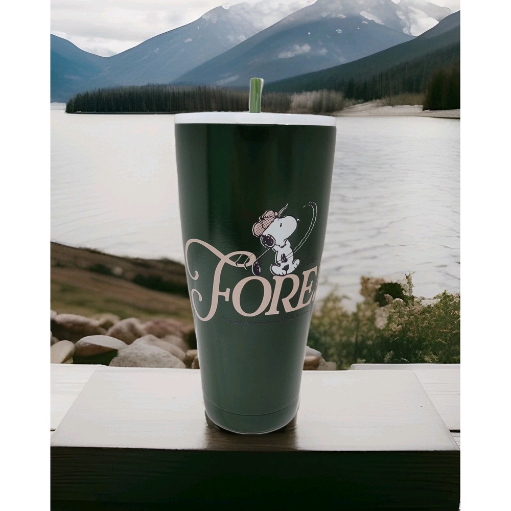 NEW! Peanuts Snoopy‎ Golfing "Fore!" Tumbler with Lid Straw Fathers Gift Novelty